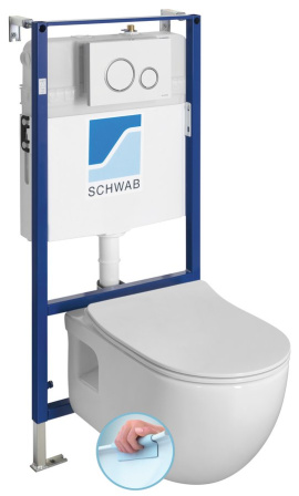BRILLA závesné WC Rimless biela s podomietkovou nádržkou a tlačidlom Schwab, biela