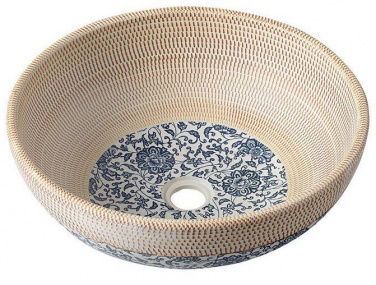 PRIORI keramické umývadlo na dosku Ø 41 cm, hnedá s modrým vzorom