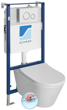 AVVA závesné WC Rimless s podomietkovou nádržkou a tlačidlom Schwab, biela