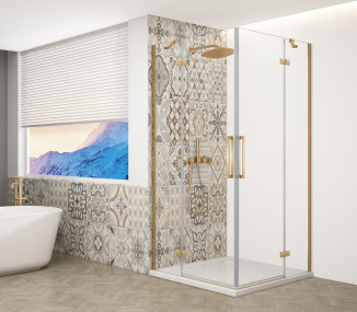 TRINITY GOLD MATT obdĺžniková sprchová zástena 900x800mm, rohový vstup, číre sklo