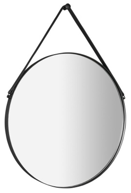 ORBITER zrkadlo guľaté s koženým popruhom, ø 70cm, čierna mat