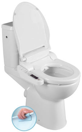 HANDICAP WC kombi zvýšené sedadlo s elektronickým bidetom BLOOMING EKO PLUS, Rimless, zadný odpad, biela