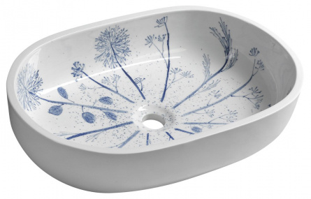 PRIORI keramické umývadlo na dosku 60x40 cm, bielá s modrým vzorom