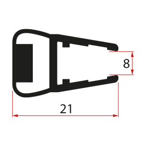 Magnetické tesnení ploché, sklo 8mm, 2000mm, čierna