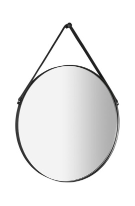 ORBITER zrkadlo guľaté s koženým popruhom, ø 50cm, čierna mat