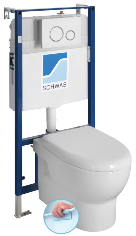 ABSOLUTE závesné WC Rimless s podomietkovou nádržkou a tlačidlom Schwab, biela