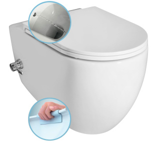 INFINITY závesná WC misa Rimless, integrovaný ventil a bidetová spŕška 36,5x53cm, biela