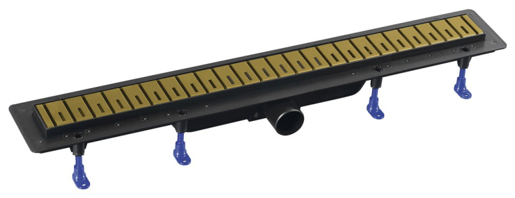 KLAVER podlahový žľab s roštom z nerezové oceli, L-810, DN50, zlato mat