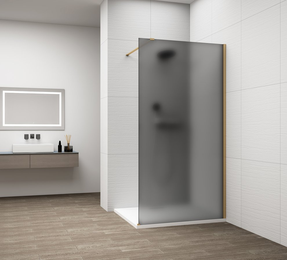 ESCA GOLD MATT jednodielna sprchová zástena na inštaláciu k stene, dymové matné sklo, 900 mm
