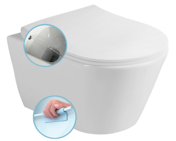 AVVA CLEANWASH závesná WC misa s bidet. spŕškou, Rimless, 35,5x53cm, biela