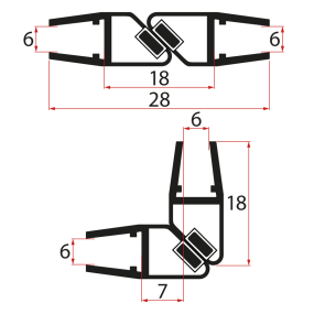 Set magnetických tesnení 45 ° pre sklo 6/6mm, 1900mm, čierna