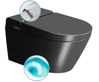 WCLEAN závesné WC Swirlflush s integrovaným elektronickým bidetom, čierna dual-mat