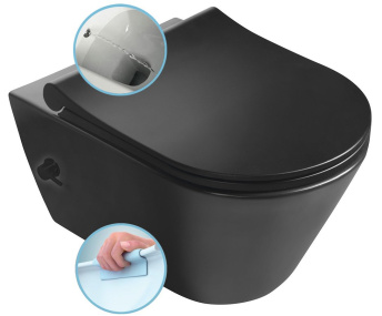 AVVA CLEANWASH závesná WC misa, integrovaná batéria a bidetová spŕška, Rimless, 35,5x53cm, čierna mat