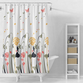 Sprchový záves 180x180cm, vinyl, biele, farebné kvety