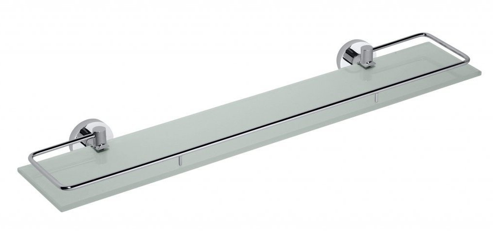 X-ROUND E polička sklenená s výklopnou hrazdou 600x130mm, mliečne sklo, chróm