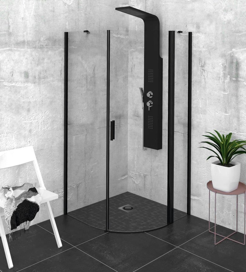 ZOOM BLACK štvrťkruhová sprchová zástena 900x900mm, číre sklo, pravá