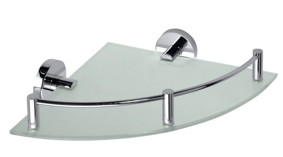 X-ROUND E sklenená polička rohová s hrazdou 255x60x230mm, chróm
