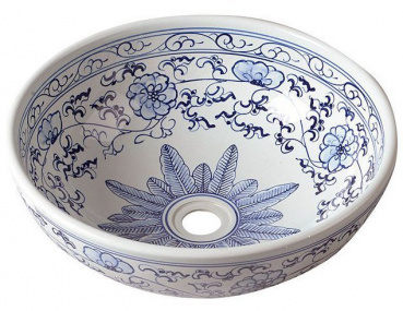 PRIORI keramické umývadlo na dosku Ø 41 cm, bielá s modrým vzorom