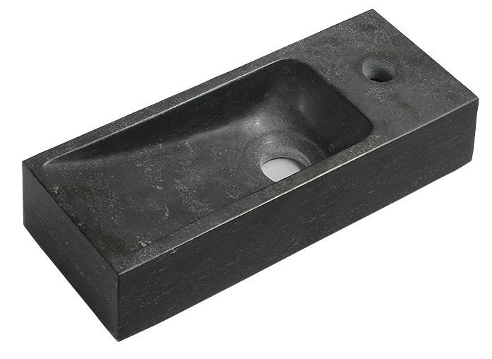 BLOK kamenné umývadlo 38x14cm, batéria vpravo, čierny Antracit