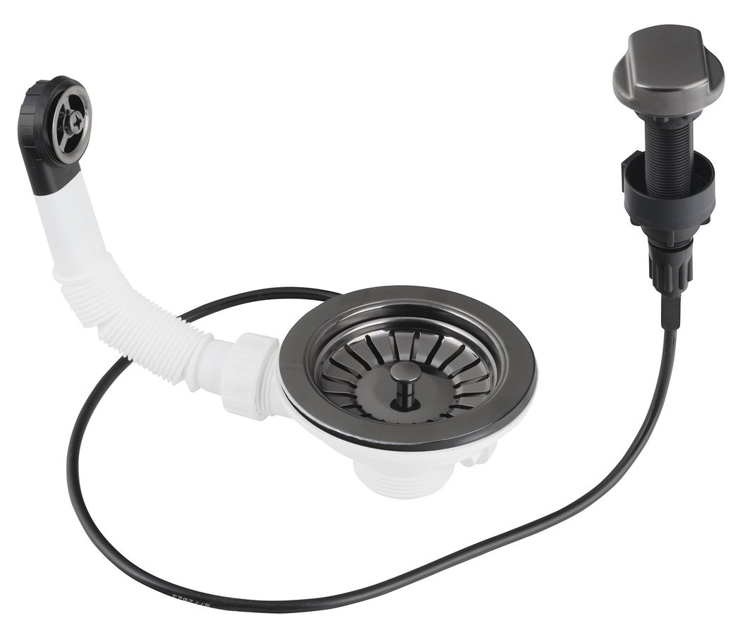 Nerezová výpusť drezu 6/4" s prepadom a ovládaním, gun metal