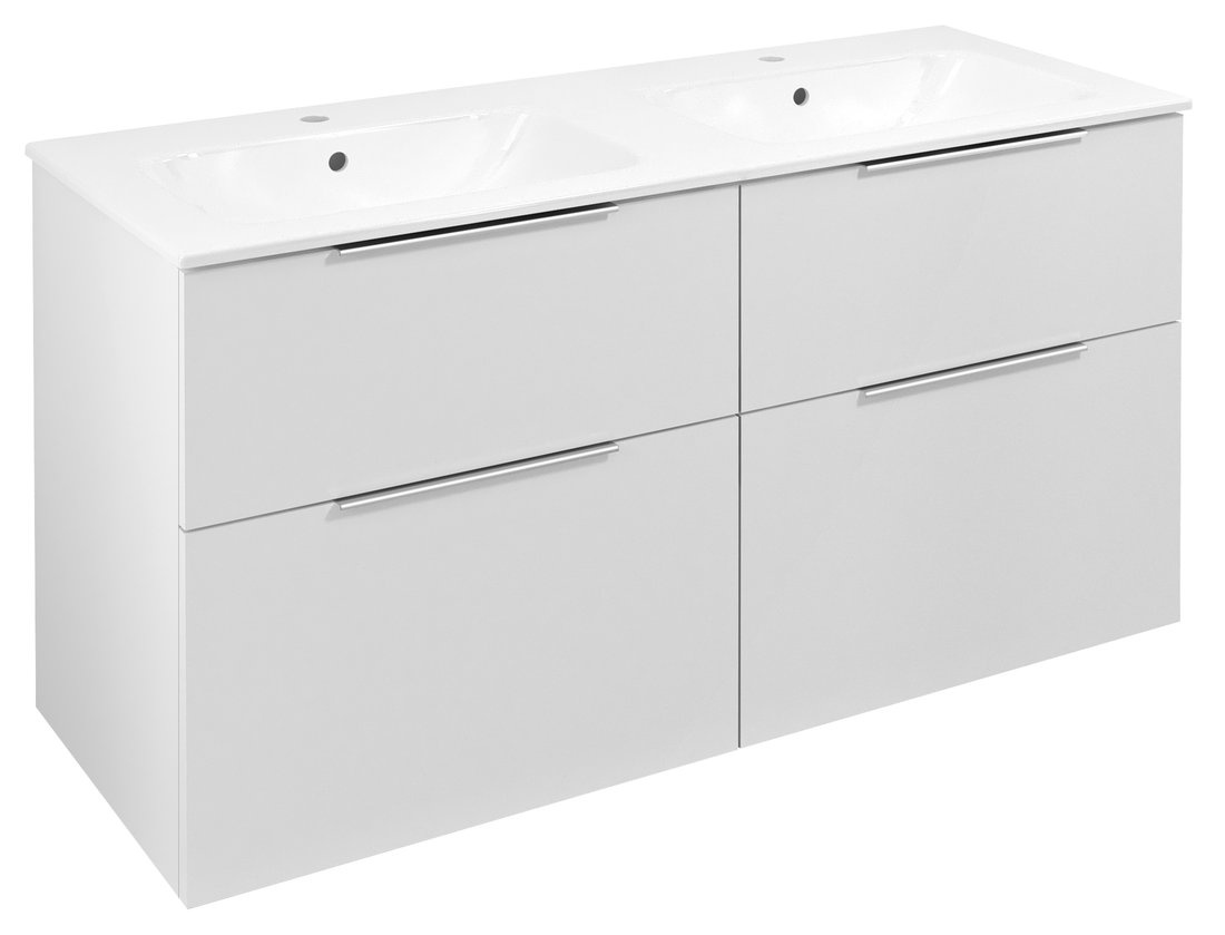 CIRASA umývadlová skrinka s dvojitým umývadlom 121x66x46cm, biela lesk