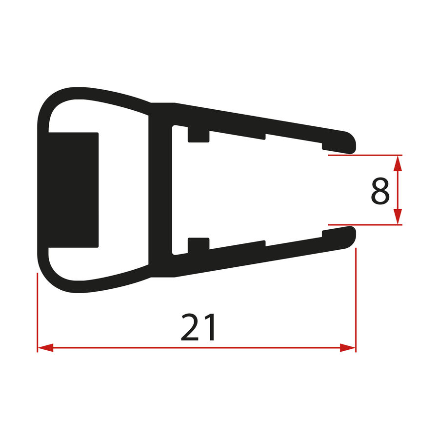 Magnetické tesnení ploché, sklo 8mm, 2000mm, čierna