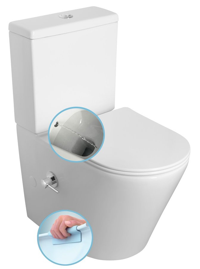 PACO CLEANWASH WC kombi misa, integrovaná batéria a bidetová spŕška, spodný/zadný, biela