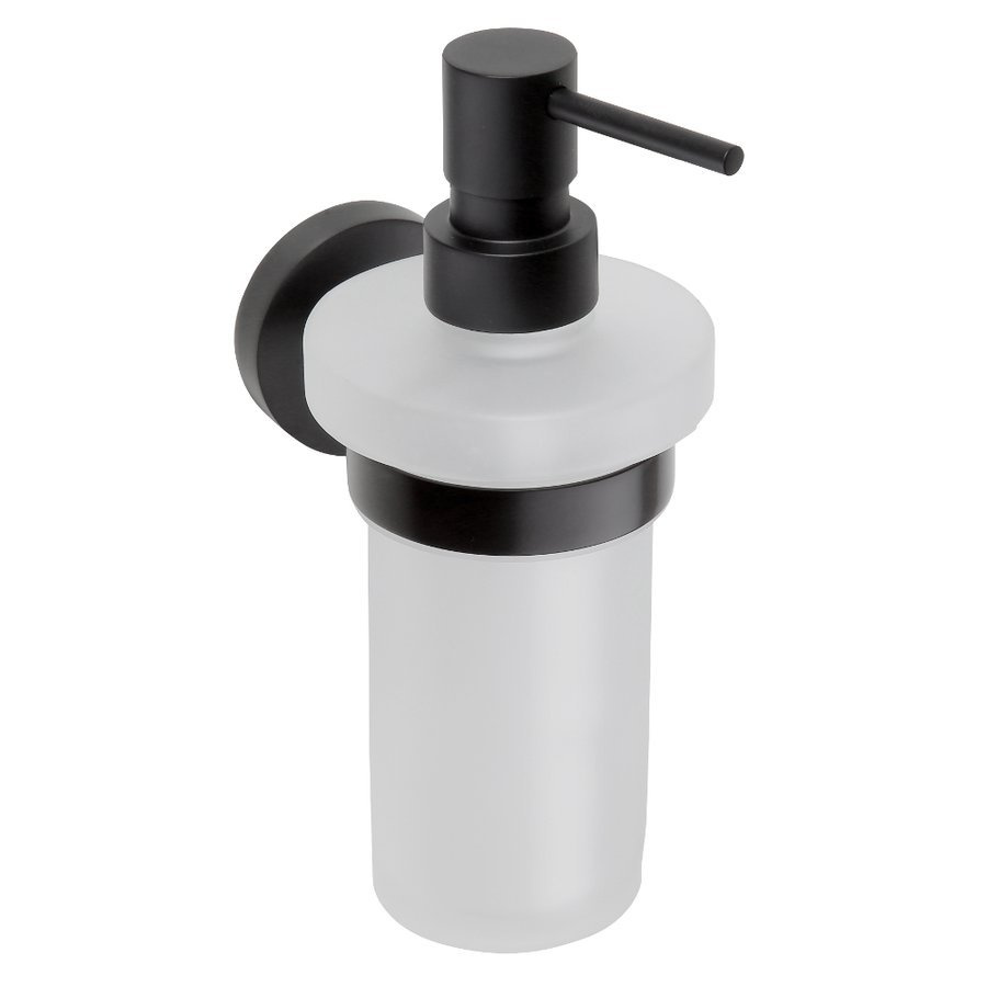 X-ROUND BLACK závesný dávkovač mydla 230ml, mliečne sklo, čierna mat