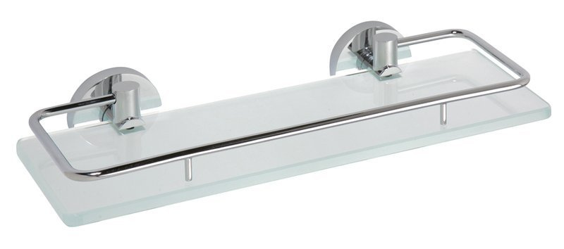X-ROUND E polička sklenená s výklopnou hrazdou 300x130mm, mliečne sklo, chróm