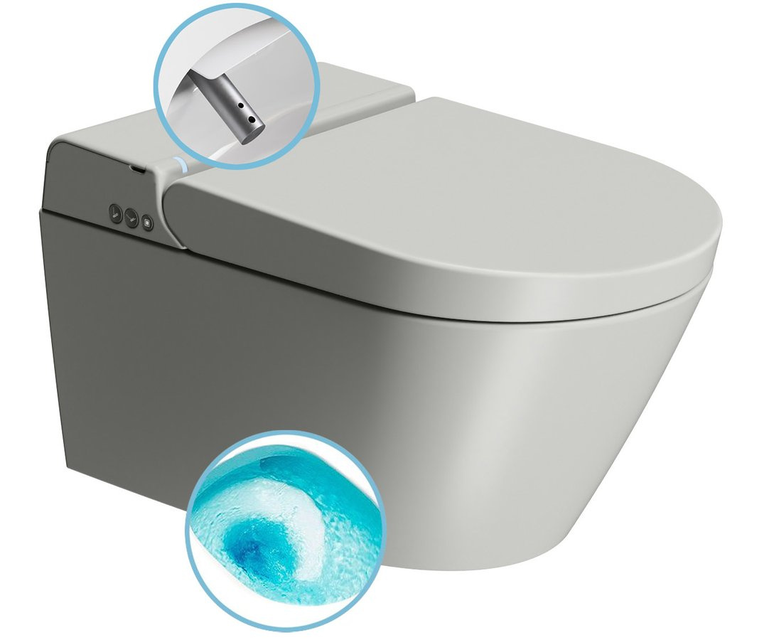 WCLEAN závesné WC Swirlflush s integrovaným elektronickým bidetom, cenere dual-mat