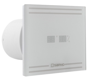 GLASS kúpeľňový axiálny ventilátor s LED displejom, 8W, potrubie 100mm, biela
